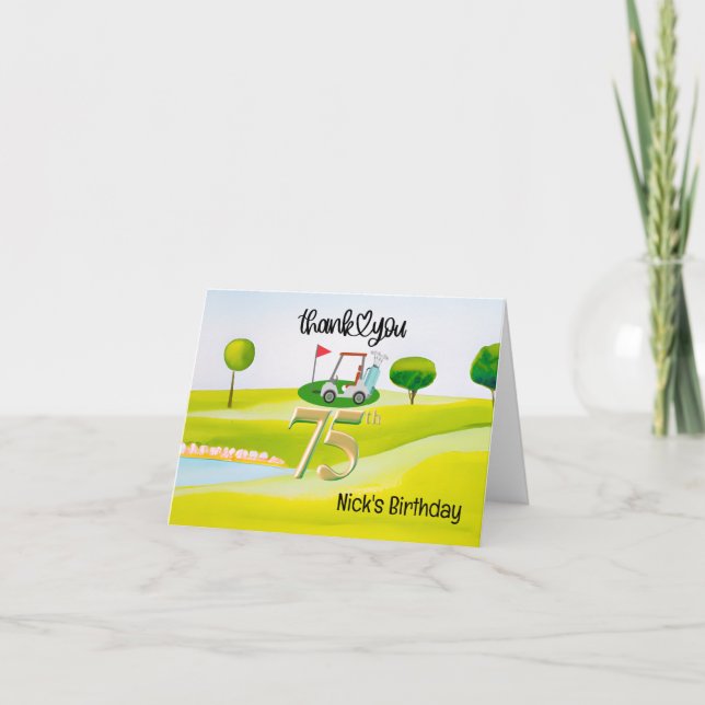 Carte De Remerciements Golfer 75e anniversaire sur le terrain de golf (Devant)