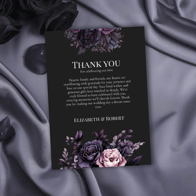Carte De Remerciements Gothic Black Floral Wedding Thank You Card (Gothic Black Floral Wedding Thank You Card on a gothic wedding table with black roses)