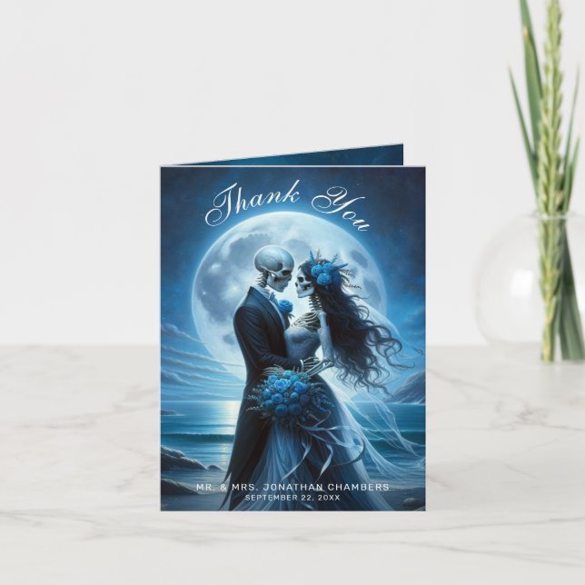 Carte De Remerciements Gothic Blue Skeleton Couple  Wedding Thank You (Devant)