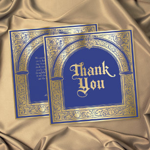 Carte De Remerciements Gothique Bleu Or Médiéval Jusqu'à la Mort