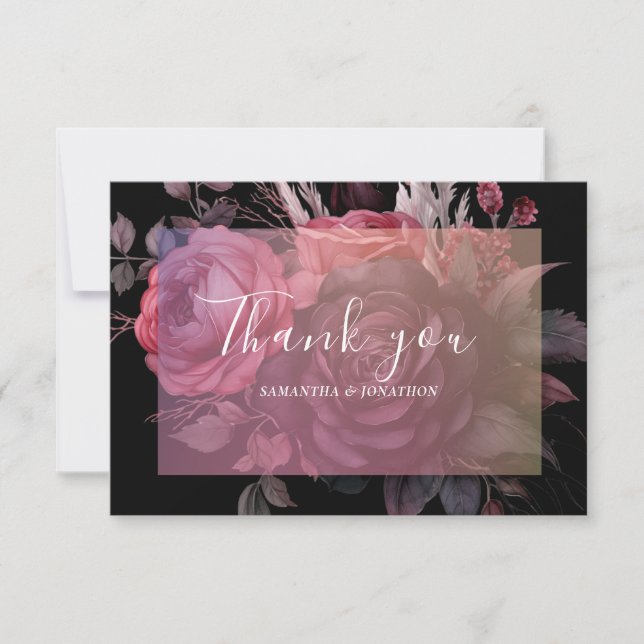 Carte De Remerciements Gothique Dark Moody Floral Rose Mariage (Devant)