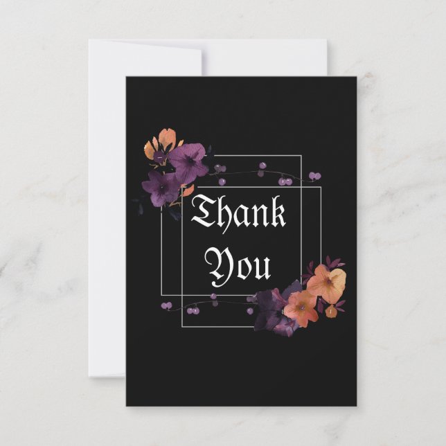 Carte De Remerciements Gothique Élégant Fleurs Sombres Personnalisées (Devant)