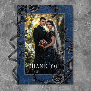 Carte De Remerciements Gothique noir corbeau noir Roses bleu Mariage phot