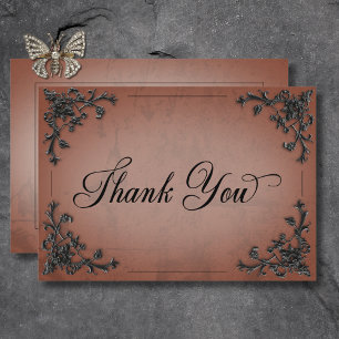 Carte De Remerciements Gothique Noir & Rust Filigree Mariage de coeur