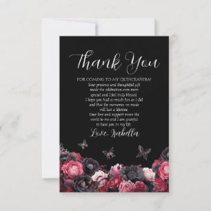 Carte De Remerciements Gothique rose rouge et noir Moody Quinceañera