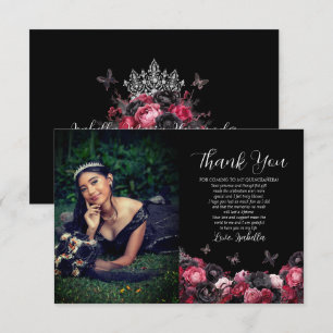 Carte De Remerciements Gothique rose rouge et noir Moody Quinceañera