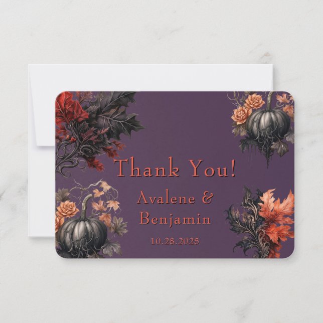 Carte De Remerciements Gothique Violet Fleur de Citrouille Noir  (Devant)