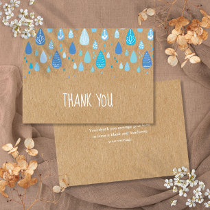 Carte De Remerciements Gouttes de pluie bleues mignonnes Bohème Kraft rus