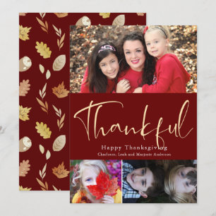 Carte De Remerciements Grâces Script Thanksgiving 3 Photo Collector Card