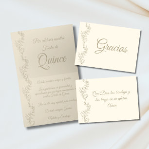 Carte De Remerciements Gracias Elegant Champagne Fiesta De Quince Espagno
