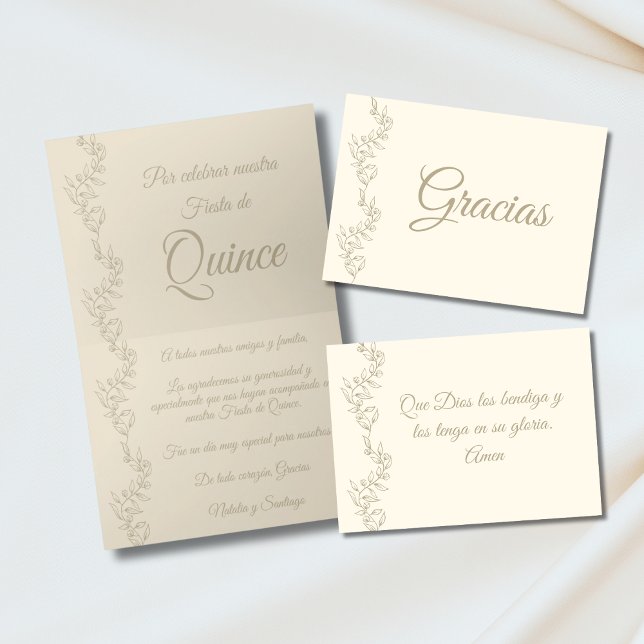 Carte De Remerciements Gracias Elegant Champagne Fiesta De Quince Espagno (Créateur téléchargé)