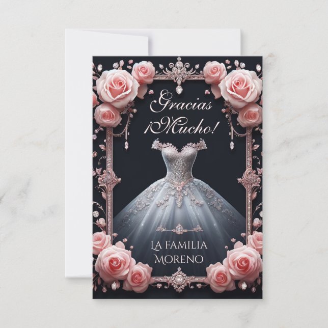 Carte De Remerciements Gracias espagnol Quinceañera Rose (Devant)