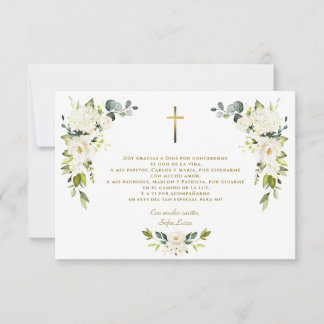 Carte De Remerciements Gracias florales blanches Con Oración Bautizo