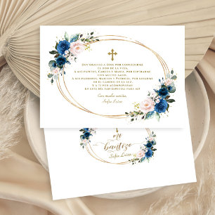 Carte De Remerciements Gracias Florales Bleues Espagnoles Con Oración Bau