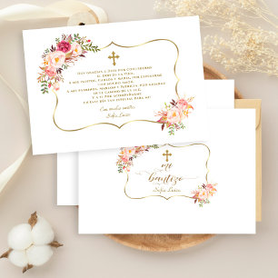 Carte De Remerciements Gracias florales rose espagnole Con Oración Bautiz