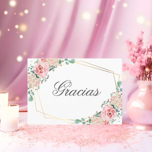 Carte De Remerciements GRACIAS por venir Rose espagnol Quinceañera