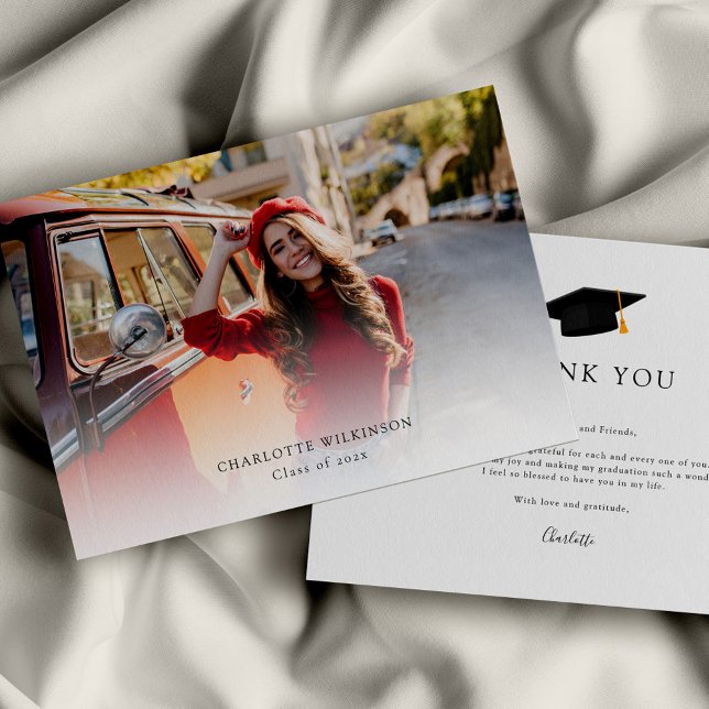Carte De Remerciements Grad Photo Grad Grad 2025 (Graduation Photo Elegant Senior Thank You Card)