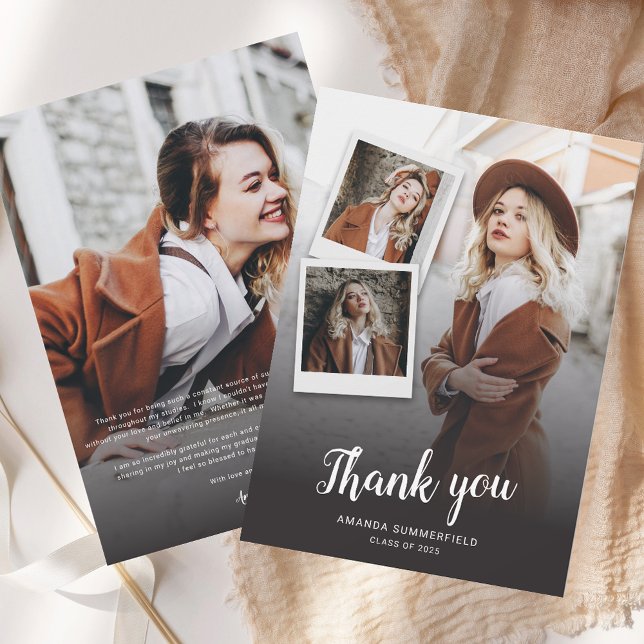 Carte De Remerciements Graduation 2025 Multi Photo Script Grad Party (Graduation 2025 Multi Photo Script Grad Party Thank You Card)