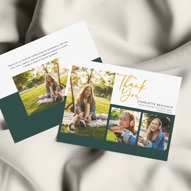 Carte De Remerciements Graduation 2025 Photo Collage Script Graduate (Graduation 2024 Photo Collage Grad Party Thank You Card)
