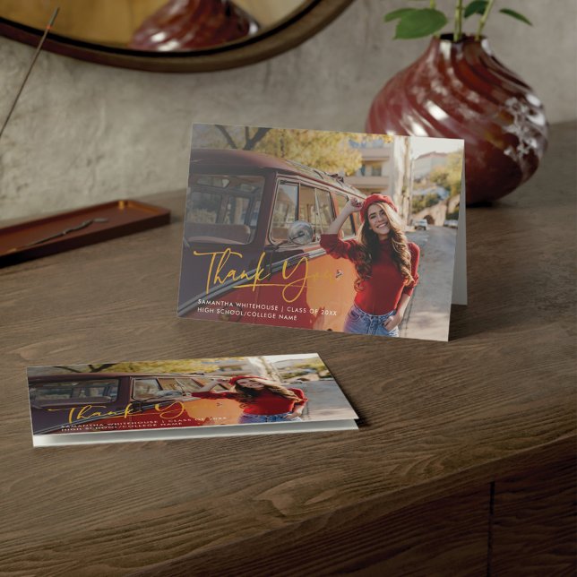 Carte De Remerciements Graduation 2025 Photo Script à la main (Graduation Photo Script Class of 2024 Thank You Card)