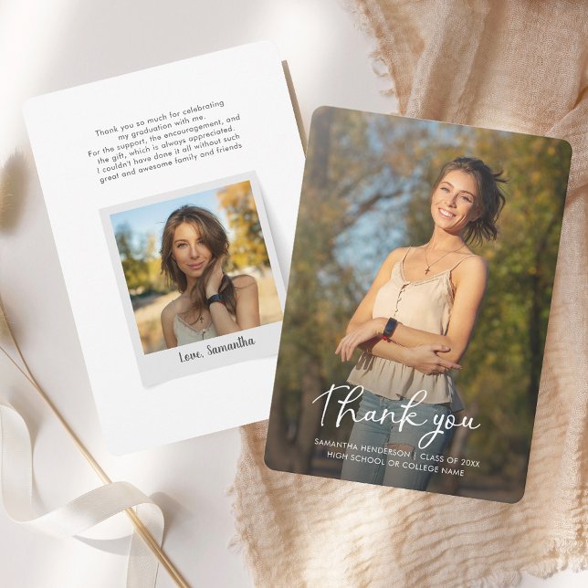 Carte De Remerciements Graduation 2025 Script Photo Grad Party (Graduation 2025 Script Photo Grad Party Thank You Card)