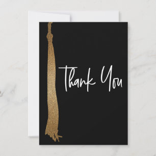 Carte De Remerciements Graduation Black Gold Tassel moderne manuscrit