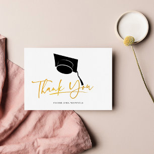 Carte De Remerciements Graduation Cap and Tassel Faux Gold