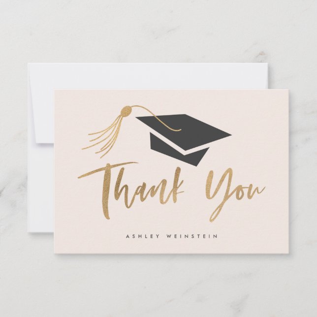 Carte De Remerciements Graduation Cap and Tassel Gold Foil Blush Pink (Devant)