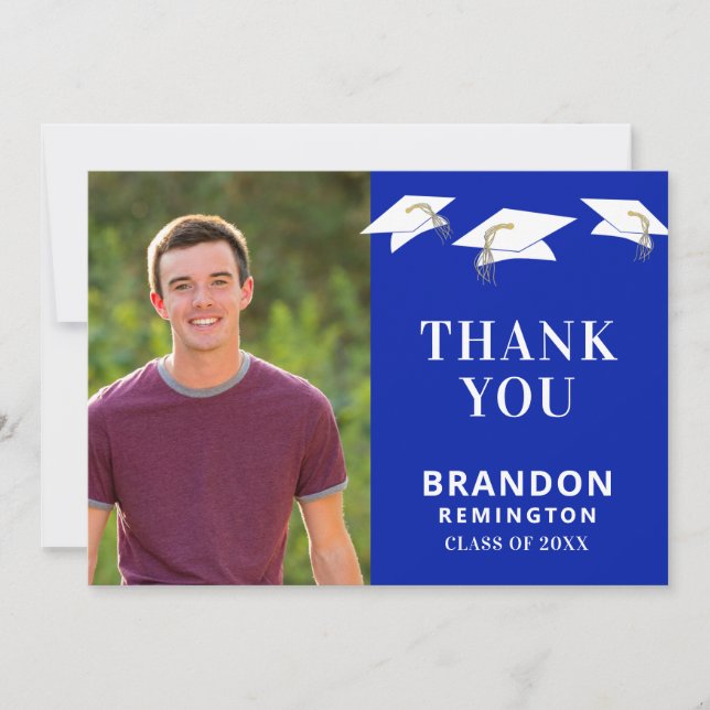 Carte De Remerciements Graduation Cap Toss Royle Blue Gold Graduation (Devant)