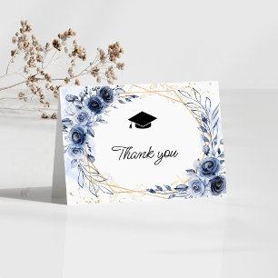 Carte De Remerciements Graduation de la Marine Blue Flowers