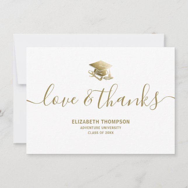 Carte De Remerciements Graduation Gold Casquette Love & Thanks Script mod (Devant)
