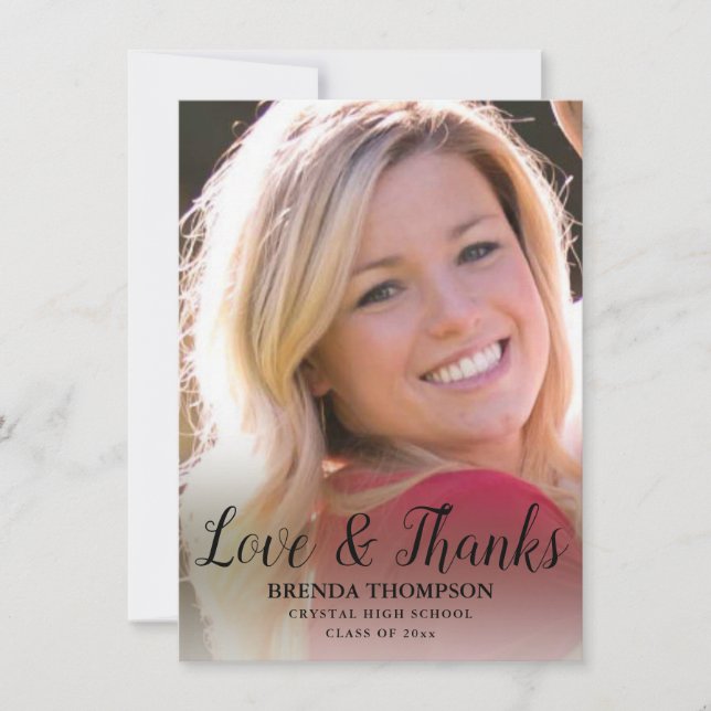 Carte De Remerciements Graduation Love & Thanks Black Script Photo (Devant)