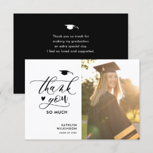 Carte De Remerciements Graduation minimaliste de script noir élégant