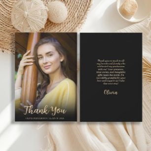 Carte De Remerciements Graduation photo Black Gold moderne