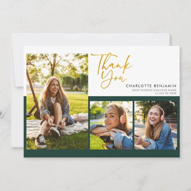 Carte De Remerciements Graduation Photo Collage Script Graduate Party (Devant)