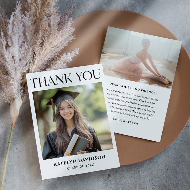 Carte De Remerciements Graduation photo personnalisée en noir moderne (Créateur téléchargé)