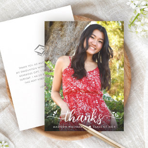 Carte De Remerciements Graduation Photo Script Coeurs Moderne Simple Bold