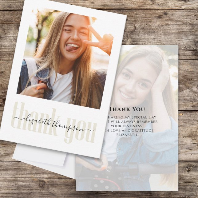 Carte De Remerciements Graduation Photo Script élégant Personnalisé (Créateur téléchargé)
