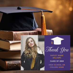 Carte De Remerciements Graduation Purple Gold Photo Custom 2025 Graduate
