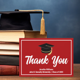 Carte De Remerciements Graduation Rouge Blanc Personnalisé 2025 Graduate