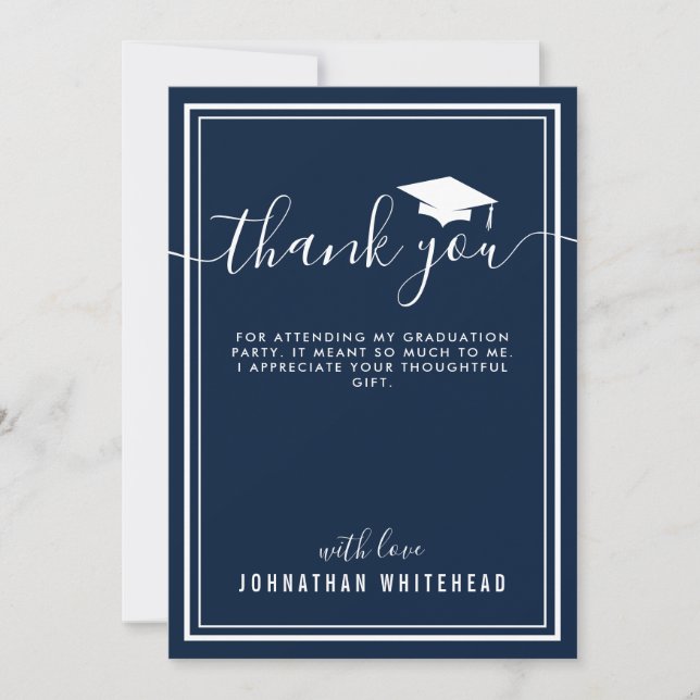 Carte De Remerciements Graduation Simple Photo Marine Bleu (Devant)