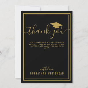 Carte De Remerciements Graduation Simple Photo Noir
