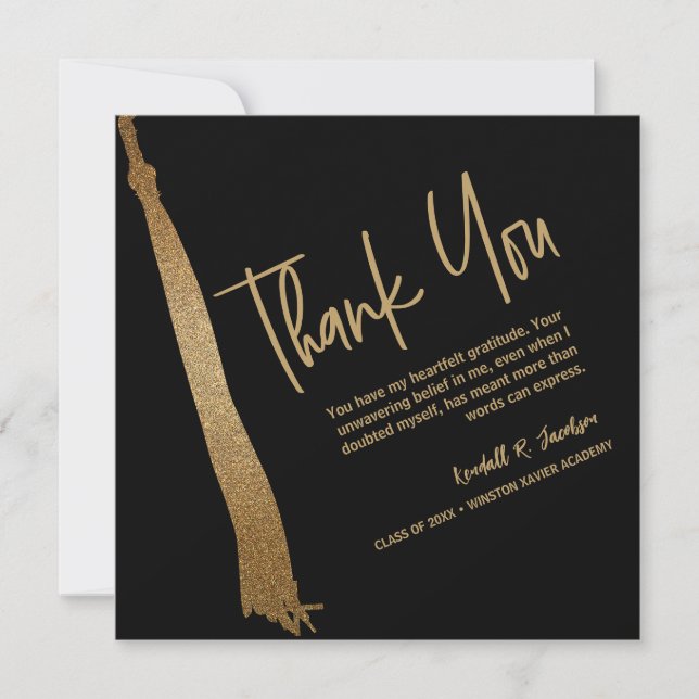 Carte De Remerciements Graduation unique Black Gold Tassel (Devant)