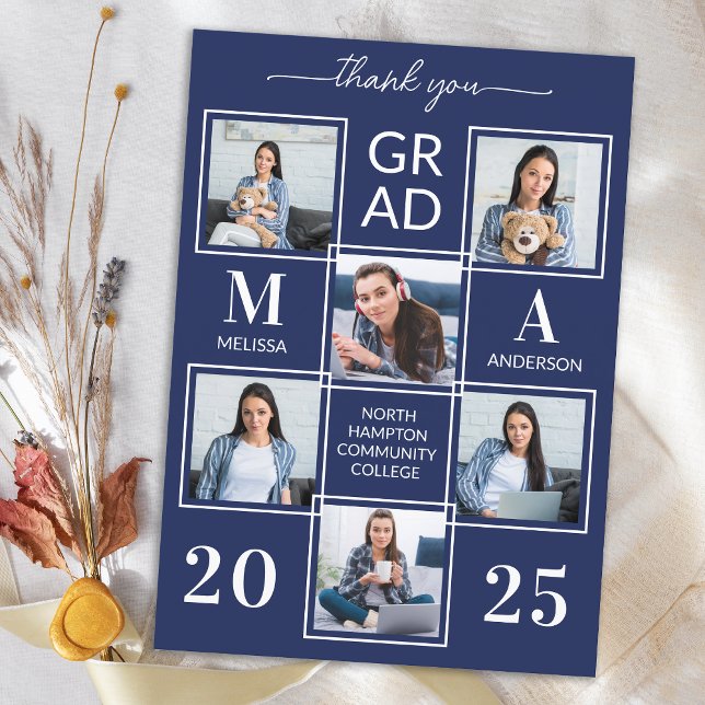 Carte De Remerciements Gradué 6 Photo Personnalisée Marine Bleue Graduati (Créateur téléchargé)