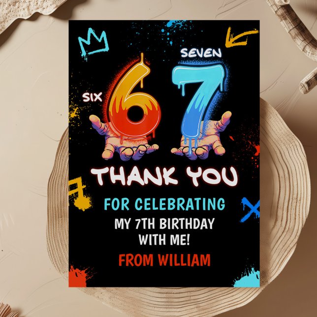 Carte De Remerciements Graffiti 6 7 Meme Trend Six Seven Birthday Party (Créateur téléchargé)