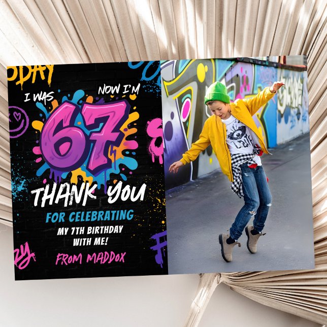 Carte De Remerciements Graffiti 6 7 Meme Trend Six Seven Birthday Photo (Créateur téléchargé)