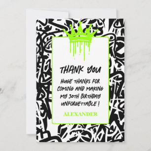 Carte De Remerciements Graffiti tendance Urban Crown Green Black