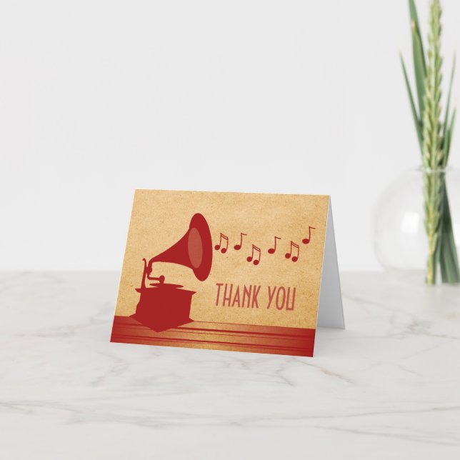 Carte de remerciements Gramophone Vintage rouge (Devant)