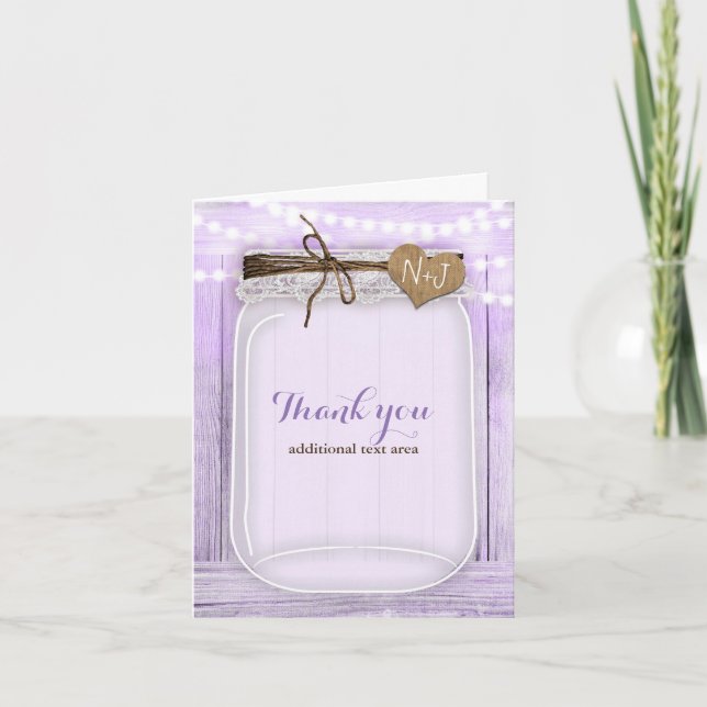 Carte De Remerciements Grand Mason Jar & Lights Lavender Purple Rusple (Devant)