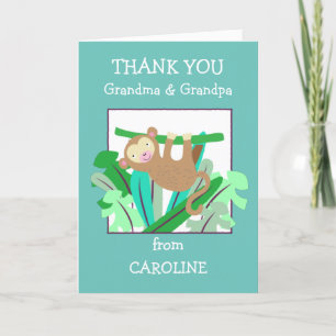 Carte De Remerciements Grand-mère Grand-père Nom Cute Singe Turquoise